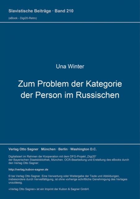 Book cover of: Zum Problem der Kategorie der Person im Russischen