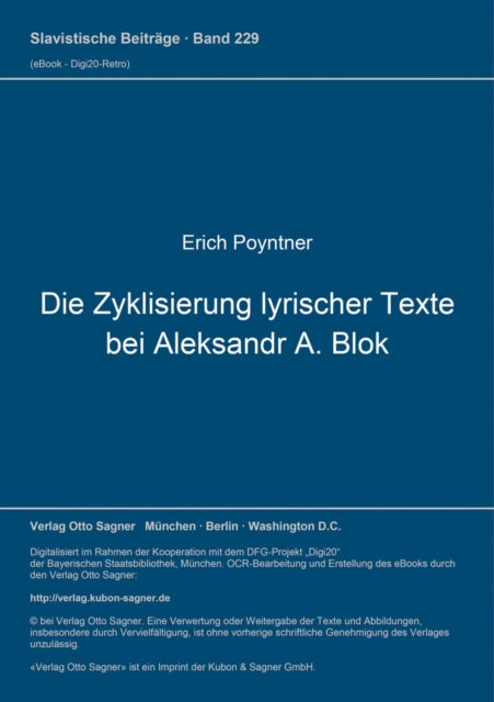 Book cover of: Die Zyklisierung lyrischer Texte bei Aleksandr A. Blok