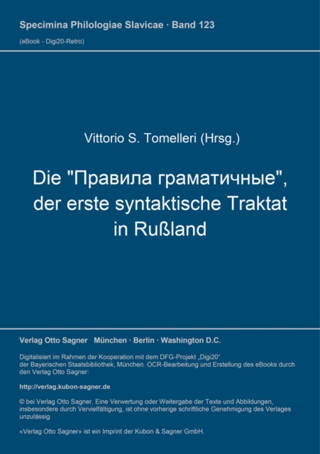 Book cover of: Die "Pravila gramaticnye", der erste syntaktische Traktat in Ruland