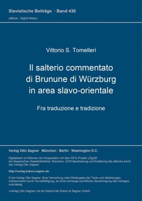 Book cover of: Il salterio commentato di Brunune di Wuerzburg in area slavo-orientale. Fra traduzione e tradizione