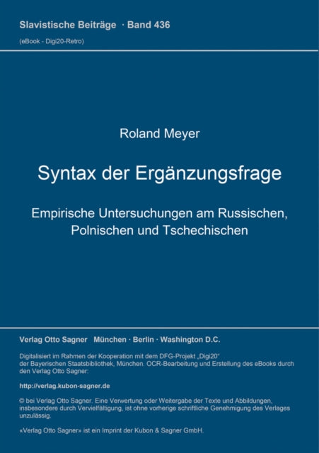 Book cover of: Syntax der Ergaenzungsfrage