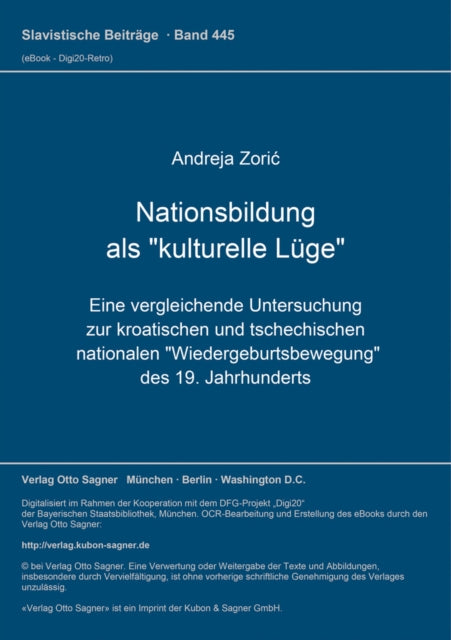 Book cover of: Nationsbildung als "kulturelle Luege". By: Andreja Zorić