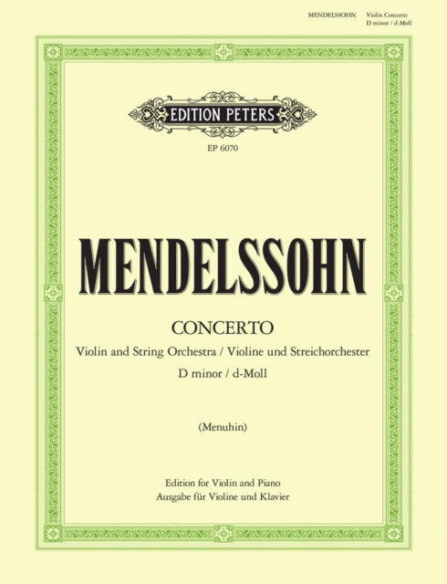 Book cover of: Violin Concerto in D minor MWV O3 (Edition for Violin and Piano)