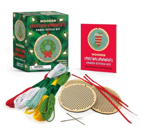 Wooden Christmas Ornaments Cross-Stitch Kit, Everything You Need to Create 3 Keepsakes